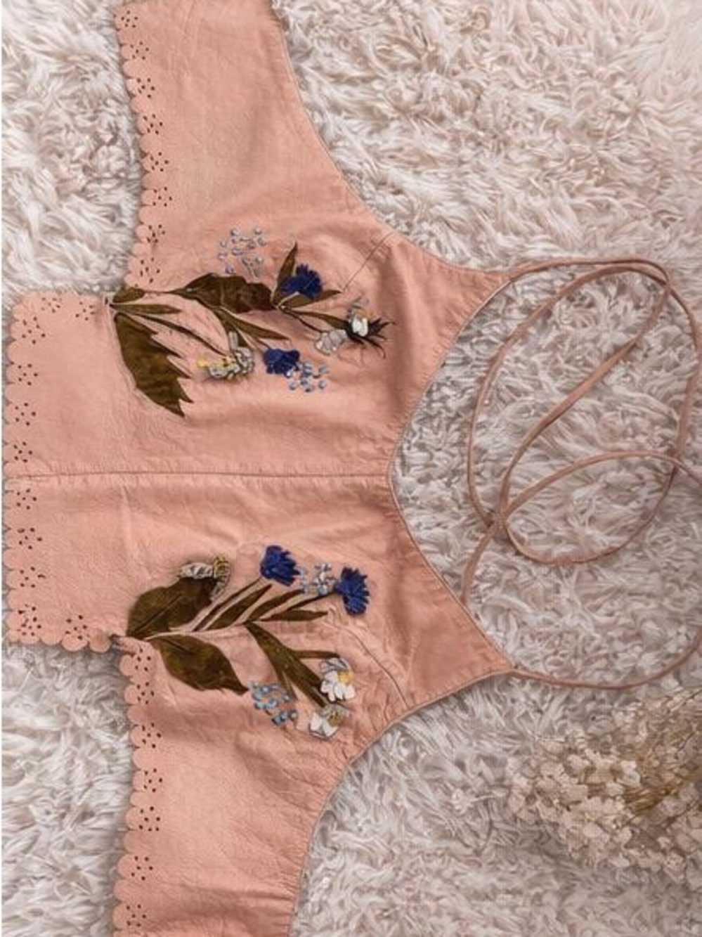 Peach Embroidered Floral Eyelet Crop Top